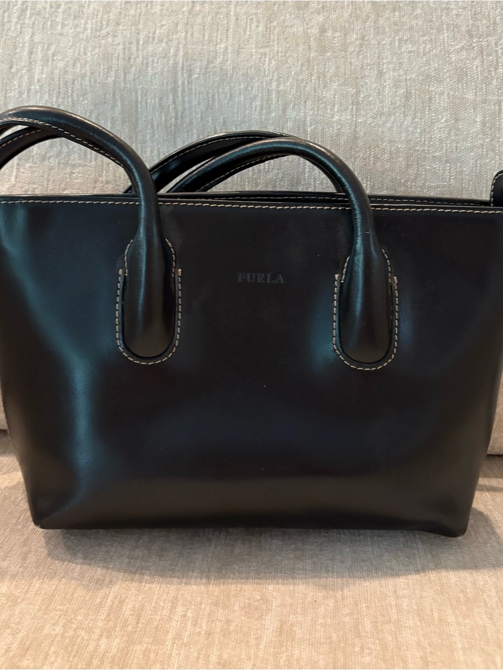 Furla Black Leather Tote with Double Top Handles